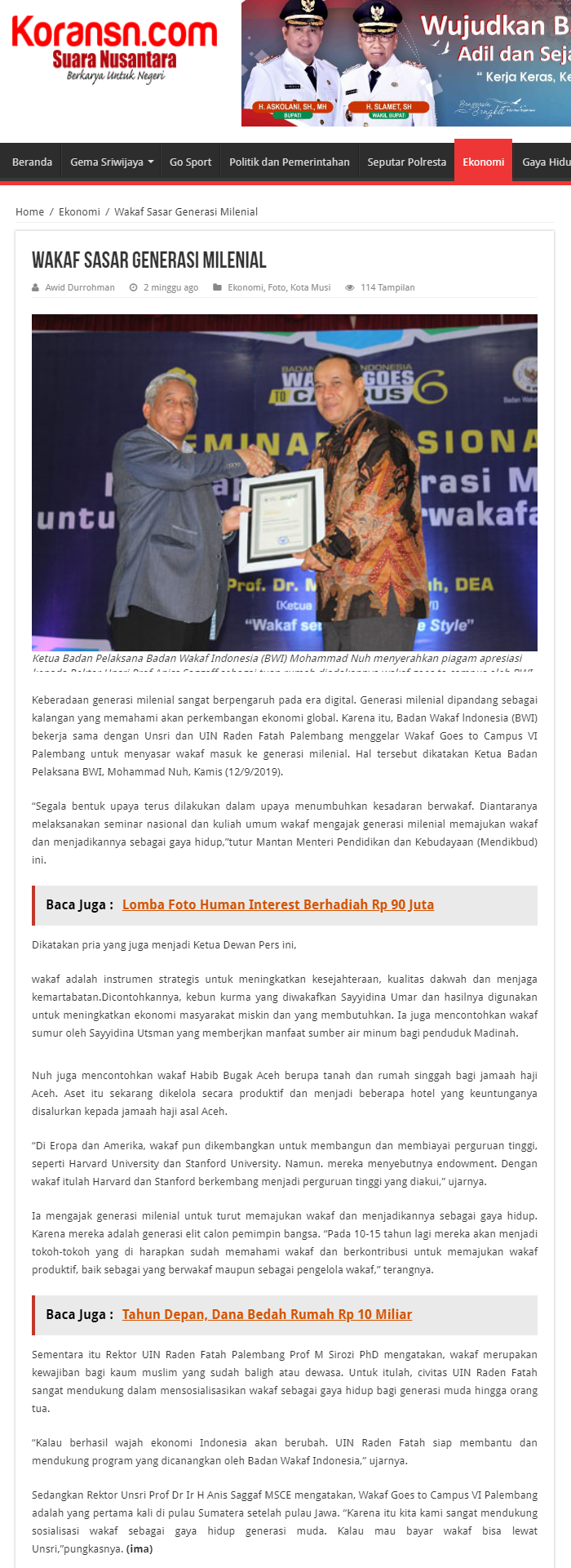 Wakaf Sasar Generasi Milenial