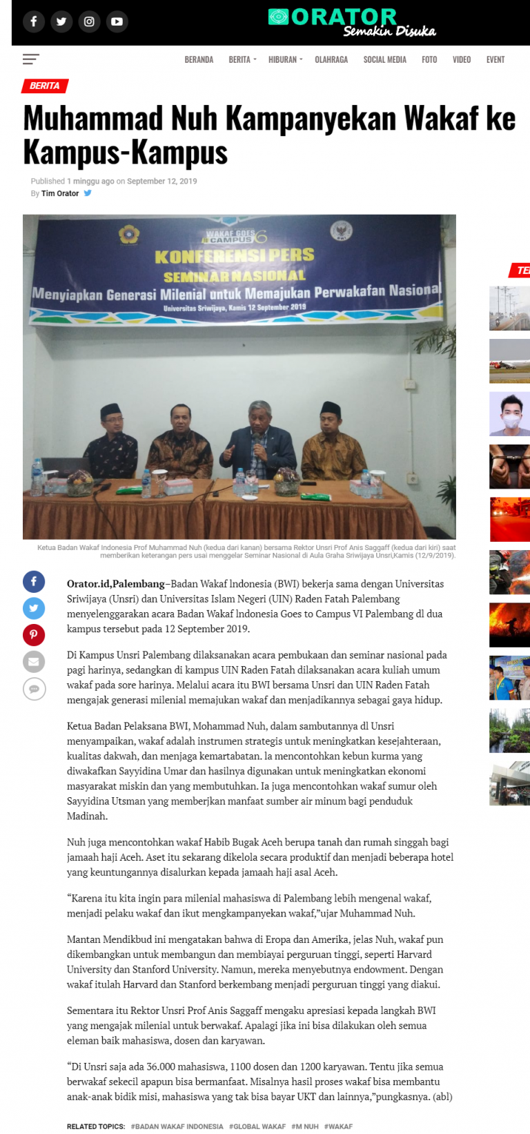 Muhammad Nuh Kampanyekan Wakaf ke Kampus Kampus