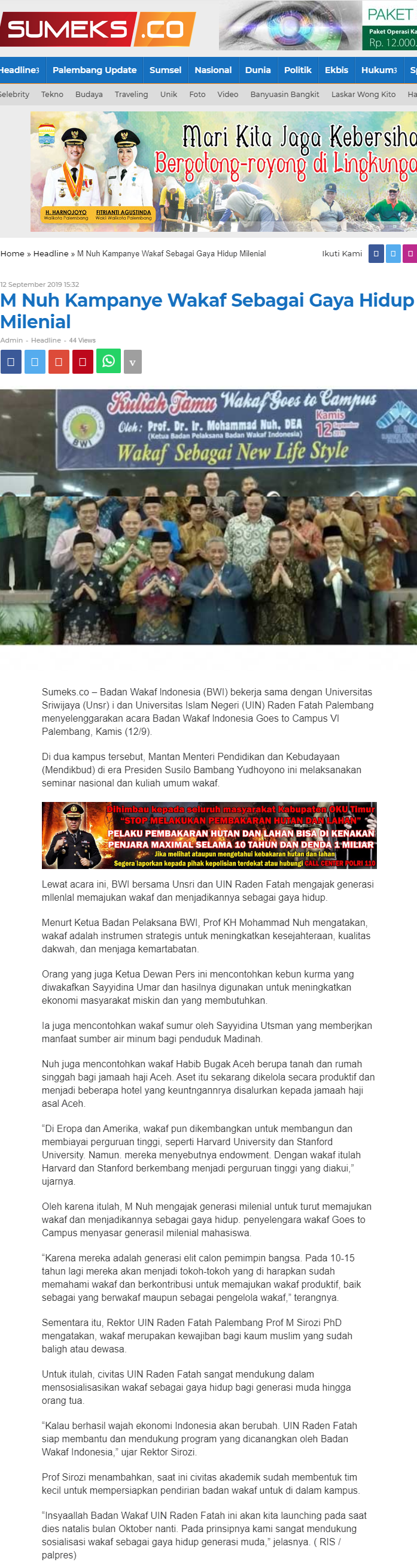 M Nuh Kampanye Wakaf Sebagai Gaya Hidup Milenial